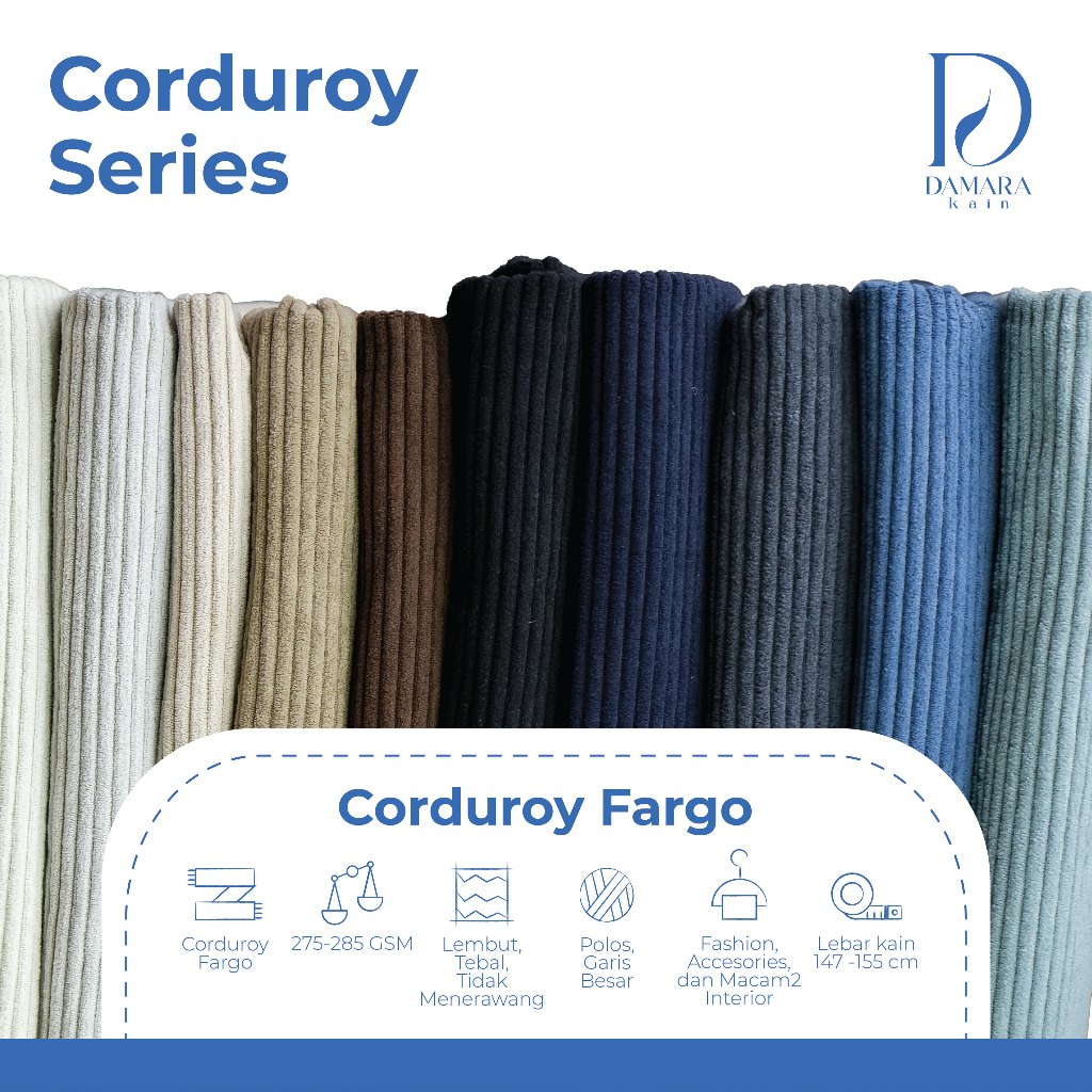 Kain Poly Salur Besar Corduroy Fargo Timbul