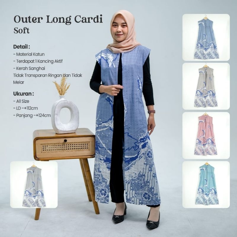 Long Cardi Outer Tanpa Lengan Motif Kawung - Wahyu Kembar
