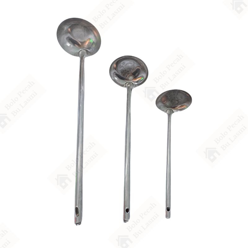 HARGA GROSIR 1 LUSIN 12 PCS Irus Centong Sendok Sayur Kuah Bakso Panjang Stainless Stell Anti Karat 