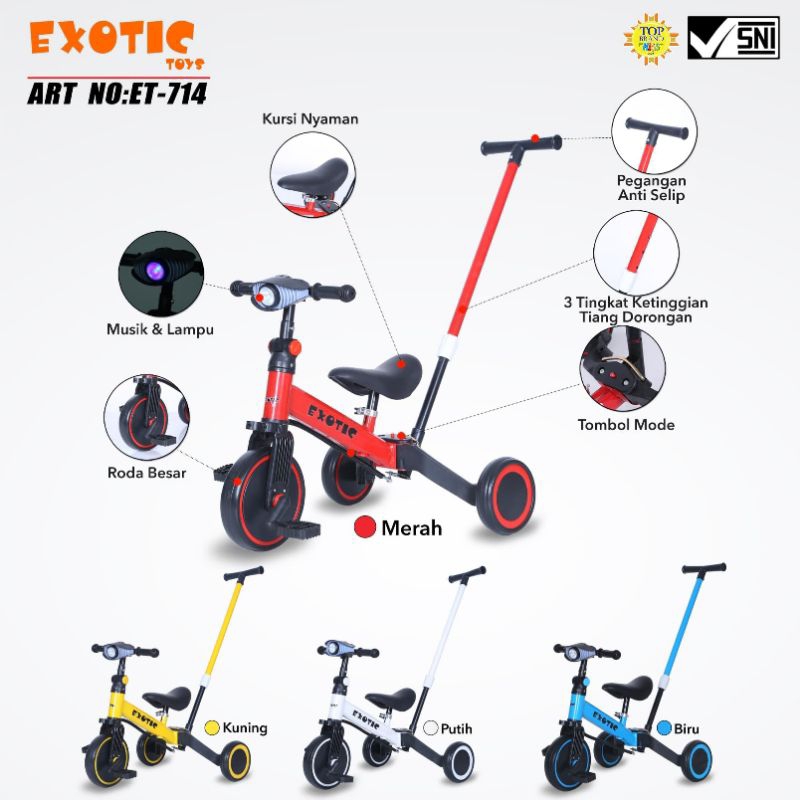 Push Bike EXOTIC ET 714 Balance Bike Keseimbangan Plus Dorongan Stir