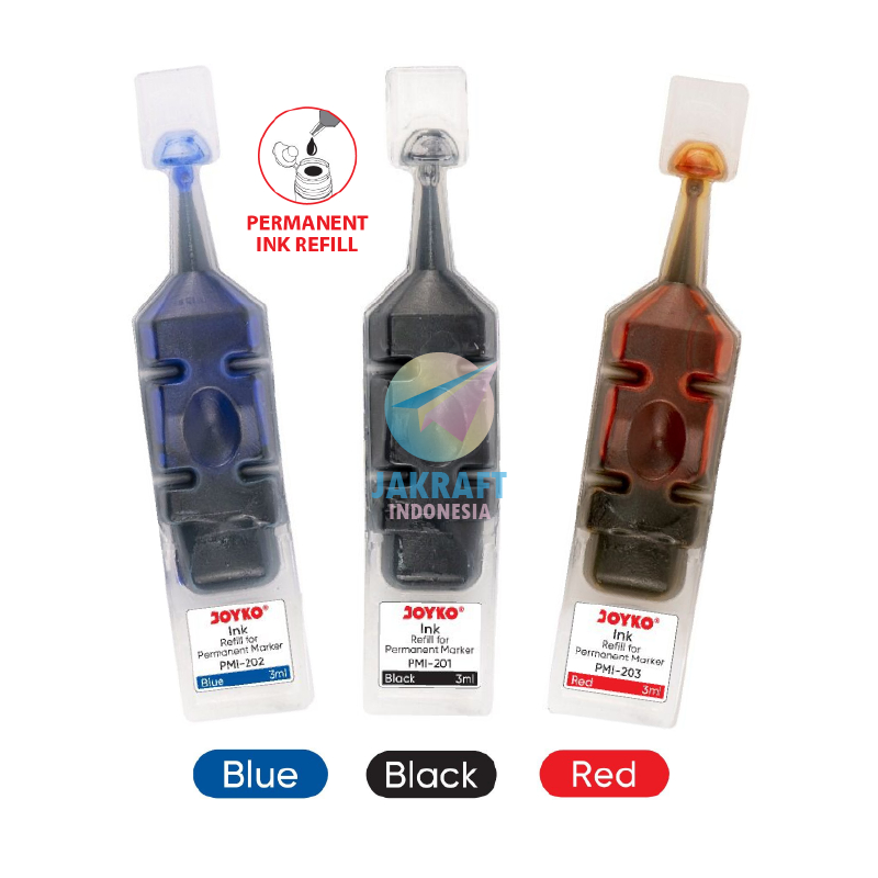 

(1 Pcs) Tinta Refill Spidol Permanen Tidak Bisa Dihapus JOYKO PMI-201 Hitam Black | PMI-202 Biru Blue | PMI-203 Merah Red Permanent Marker Ink