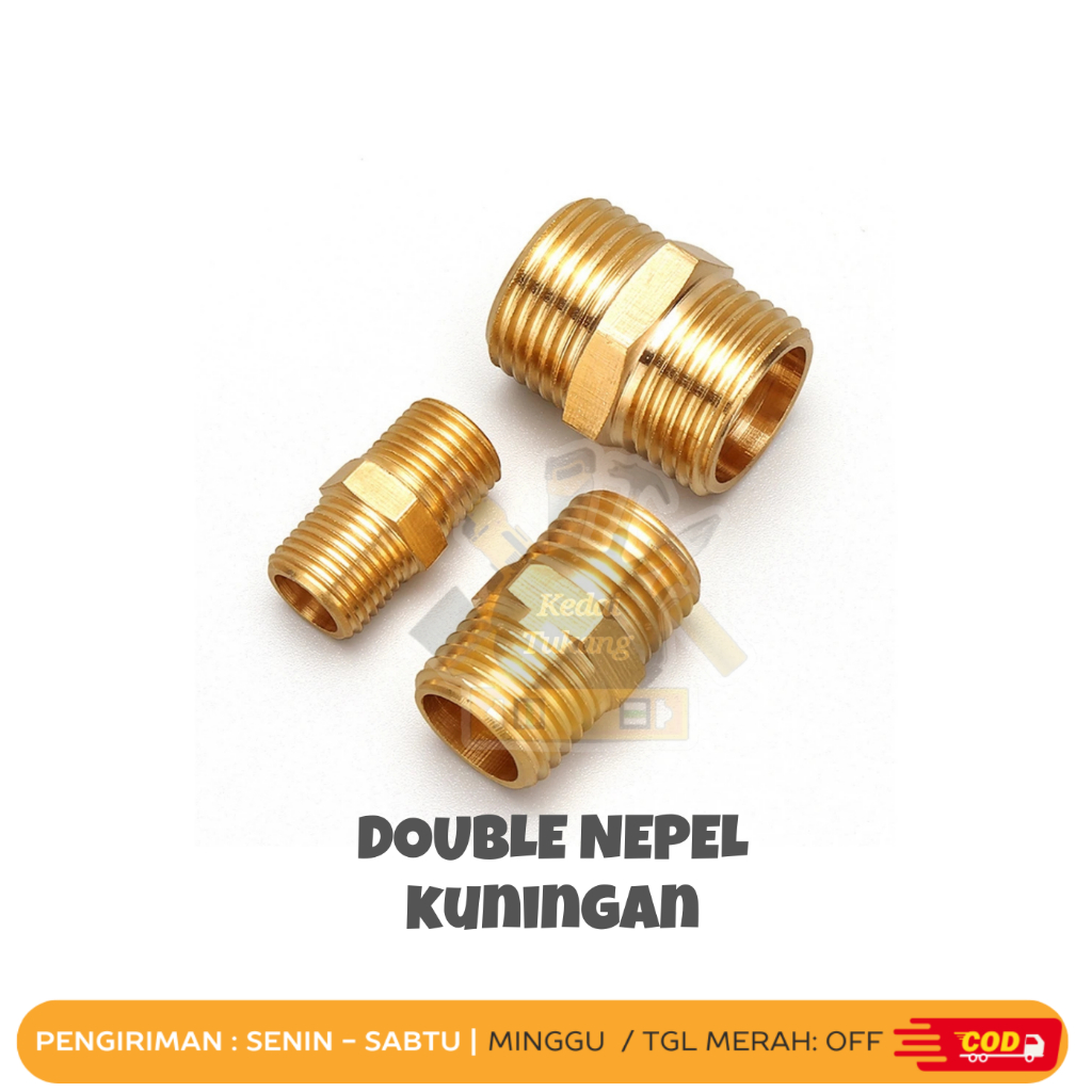 KEDAI TUKANG Dobel Nepel Kuningan 1/4 x 1/4 3/8 x 3/8 Sambungan Air Panas Kompresor Sok Drat Luar Do