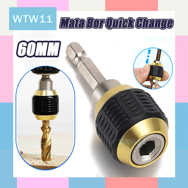 60mm Kepala Bor Drill Chuck Praktis Tanpa Kunci Kepala Bor Tanpa Kunci Mata Obeng Bor Listrik 1/4“