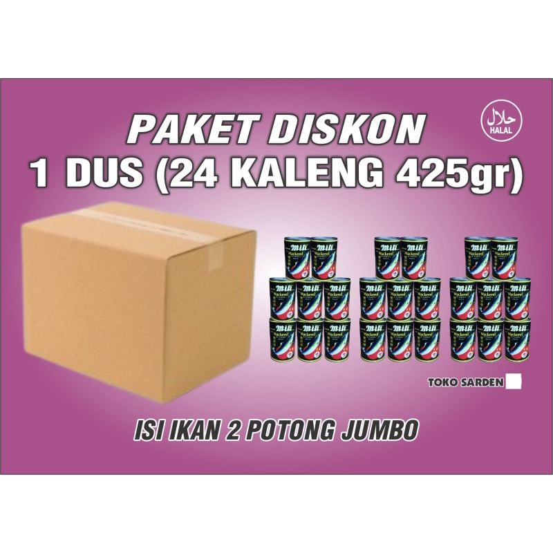 

Sarden mili mackarel 425g isi 1 dus 24 kaleng/Exp2027