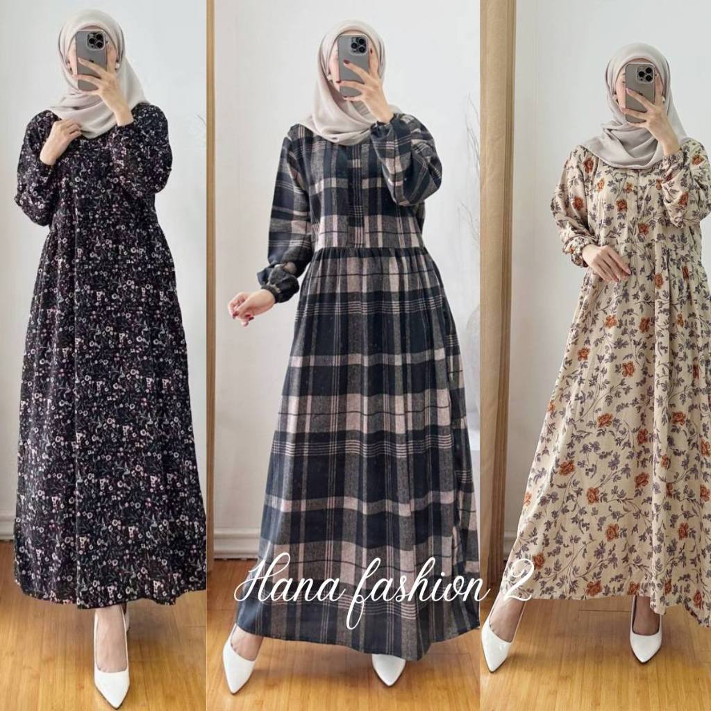 MIDI DRESS ZARA RAYON PREMIUM MOTIF BUNGA TERBARU KEKINIAN GAMIS ZR Terlaris Ld 110 Pb 125 Katun Flo