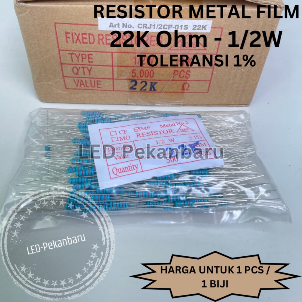 RESISTOR 1/2W 22K OHM 22Kohm 22000 1/2 0,5 WATT R BIRU METAL FILM TOLERANSI 1%