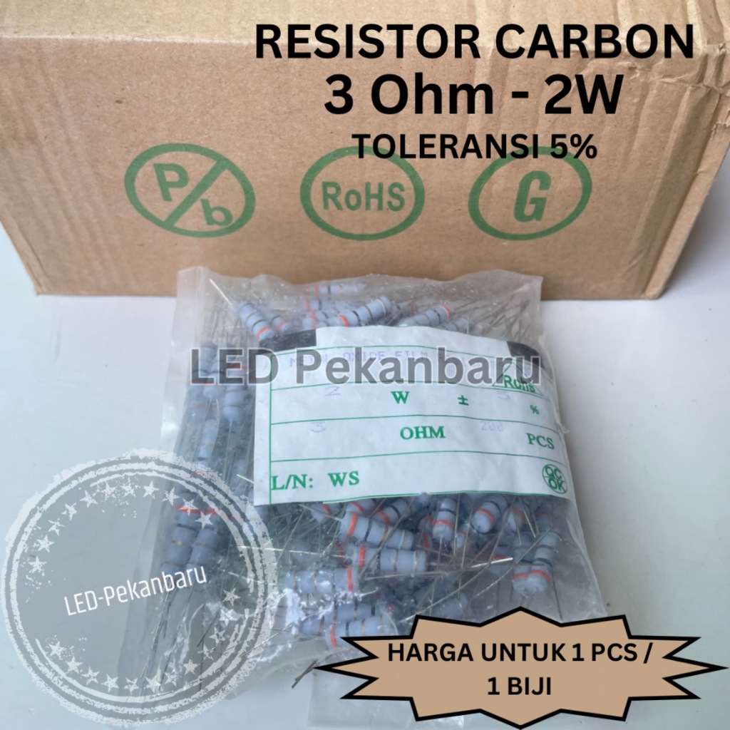 RESISTOR 2W 3 OHM 3R 3ohm 2 WATT R CARBON / KAPUR / KARBON TOLERANSI 5%
