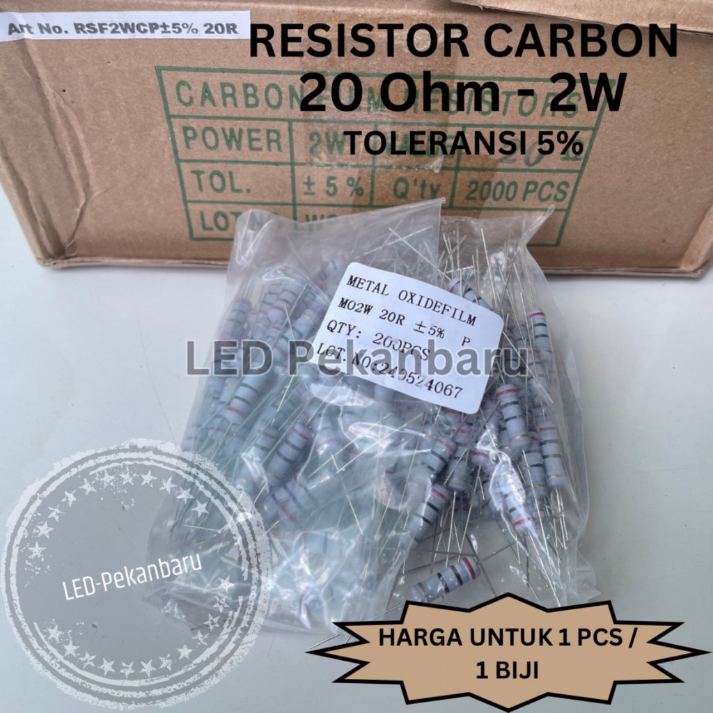 RESISTOR 2W 20 OHM 20R 20ohm 2 WATT R CARBON / KAPUR / KARBON TOLERANSI 5%