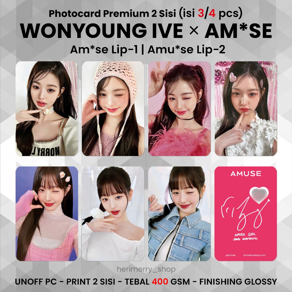 (ISI 3/4 PCS) Photocard WONYOUNG IVE AM*SE LIP - Potocard PC Premium 2 Sisi Kartu Kpop Merch Unoffic