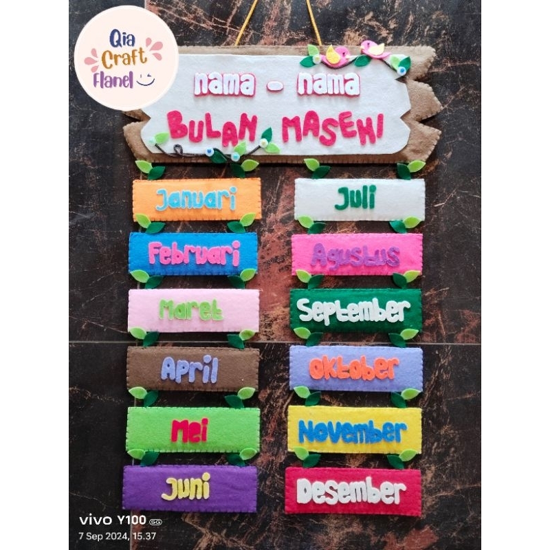 hiasan dinding| hiasan kelas nama nama bulan dari kain flanel