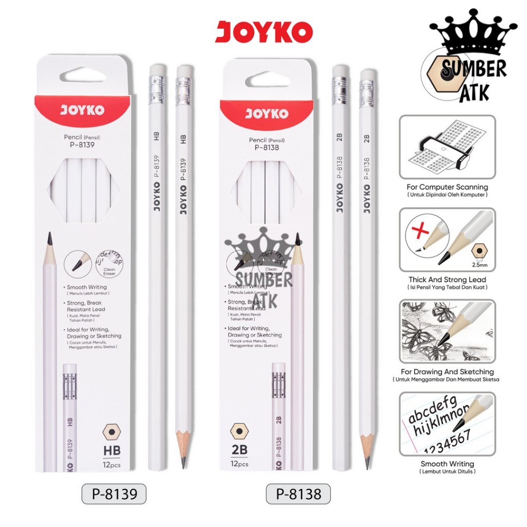

Pencil Pensil Joyko P-8138 28 P-8139 HB 1 BOX 12 PCS 1 Lusin