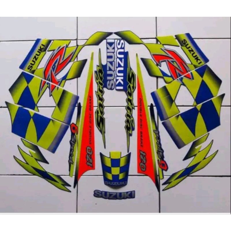 Striping motor / Les body Suzuki Satria Satria R 120 tak 2003 / Satria Lumba Biru Kenny Roberts