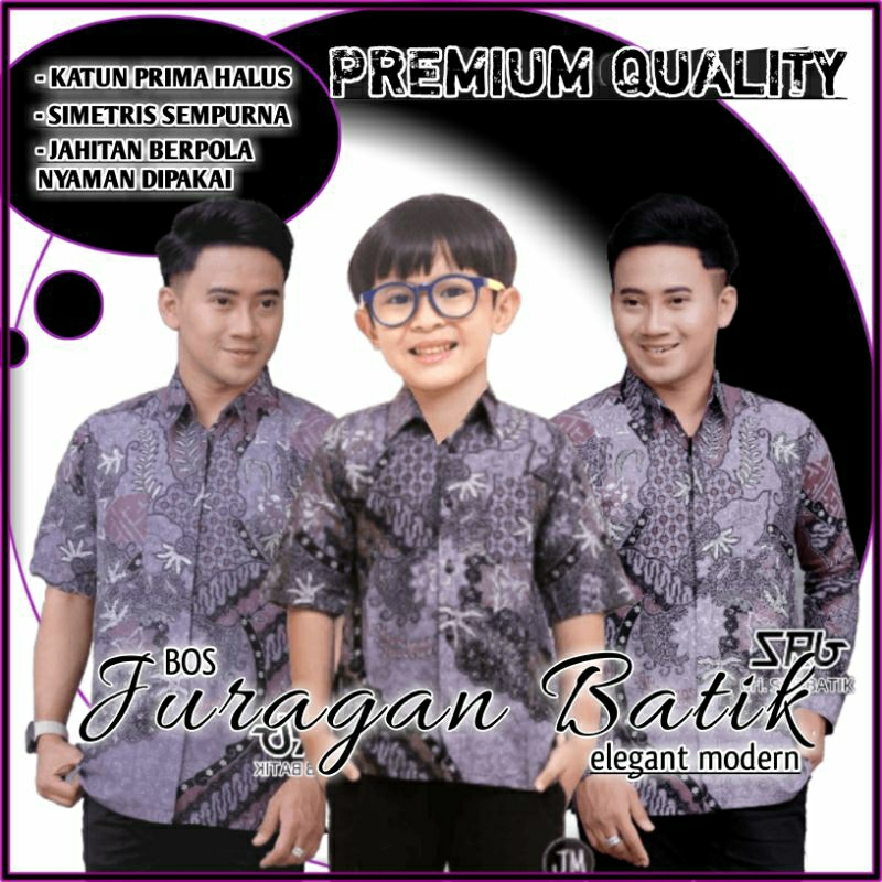 Batik Pria Couple Ayah Dan Anak Cowok - Kemeja Batik Warna Ungu Lilac | Batik Anak Cowok Premium