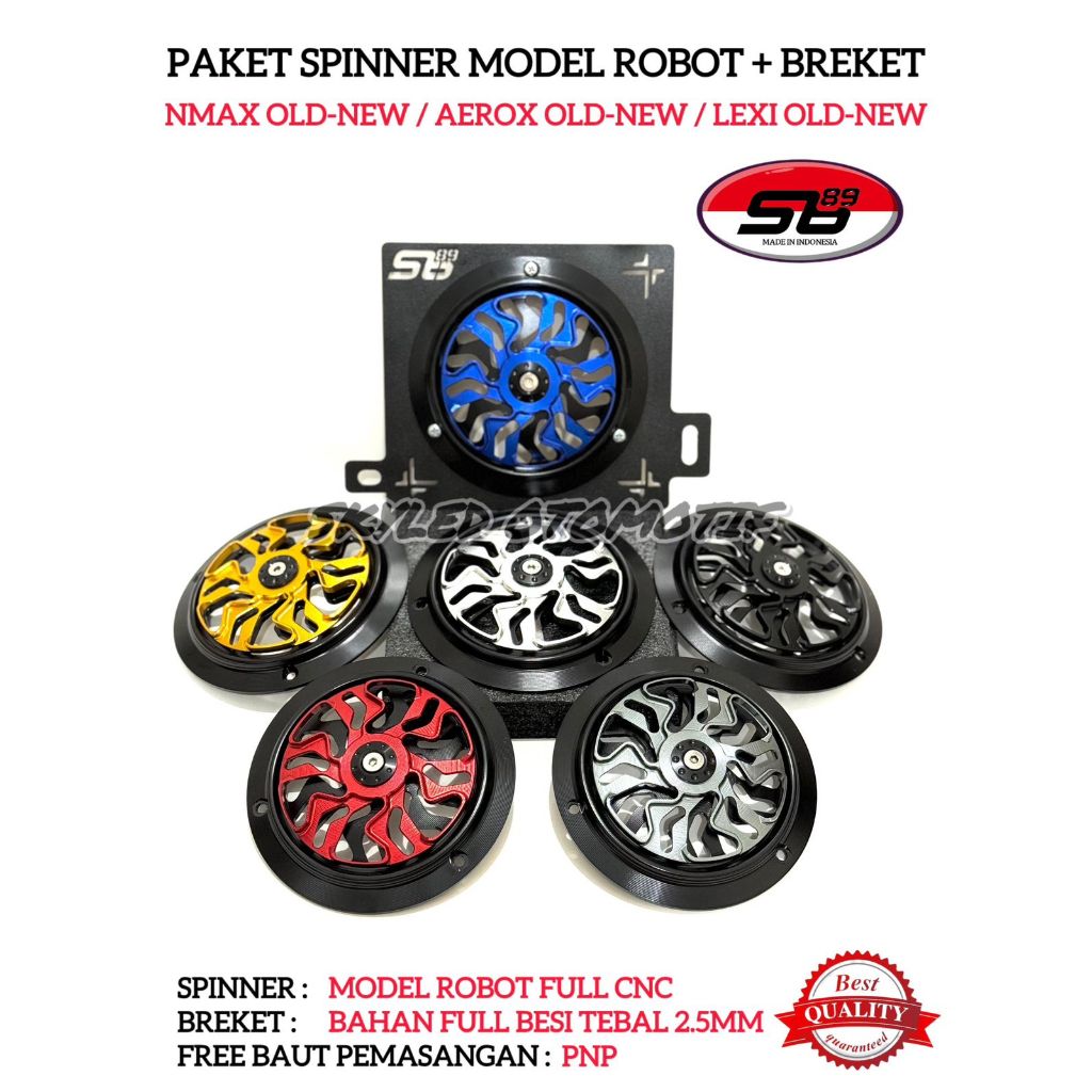 Paket 2in1 Spinner Cover Radiator Model ROBOT + Breket SB89 Untuk Motor Nmax Old-New Aerox Old-New