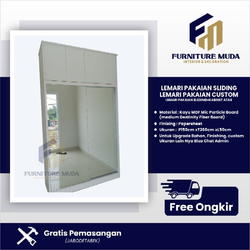 LEMARI SLIDING KABINET BOK ATAS CUSTOM/LEMARI PAKAIAN SLIDING MINIMALIS