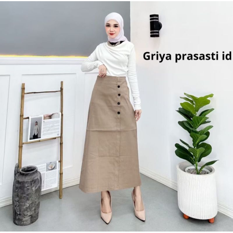 Griya prasasti id - Rok Luna Skrit - Rok Panjang Twill Combed Stretch Wanita - Rok Kerja Wanita Jumb