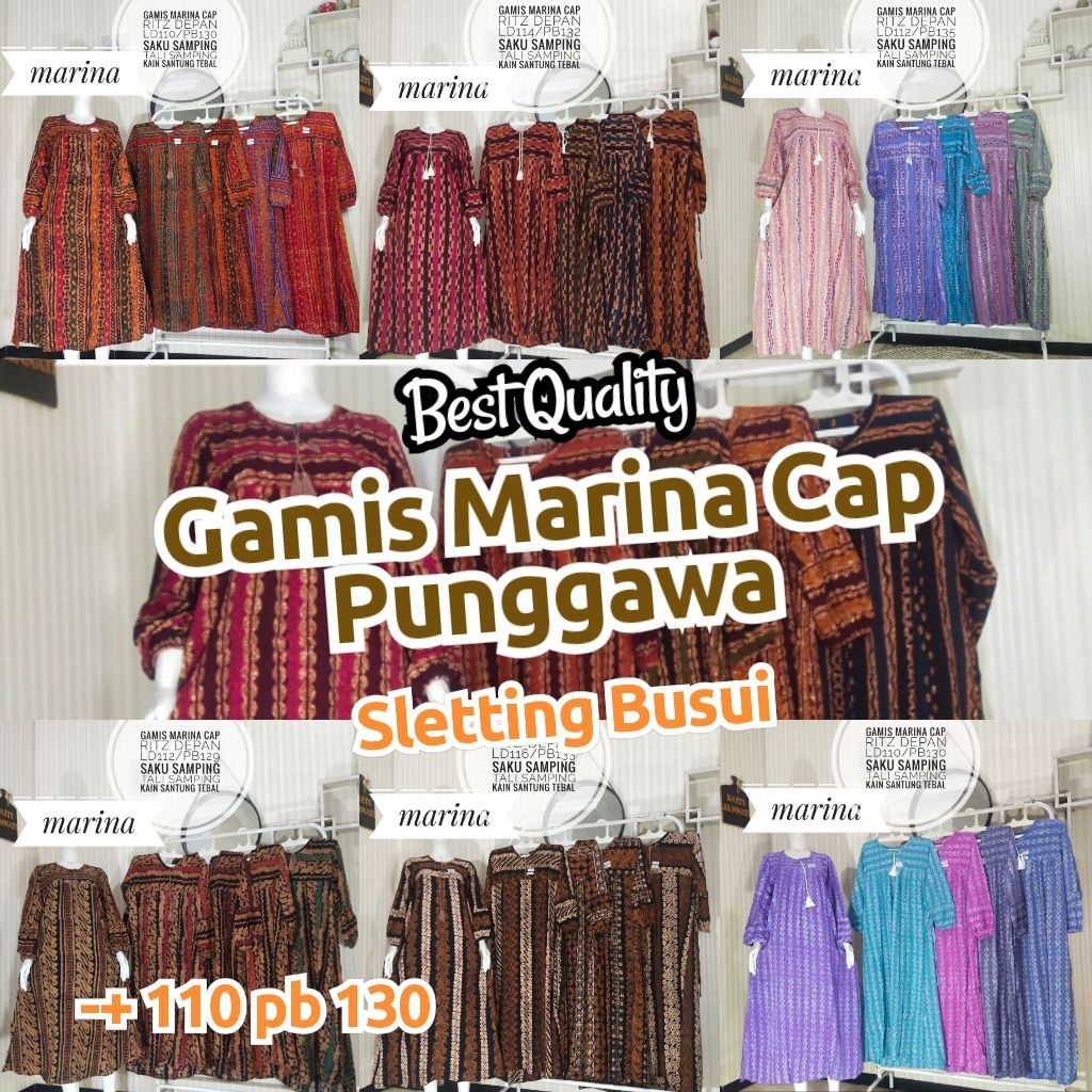 Baju Gamis marina cap punggawa pekalongan kain santung tebal