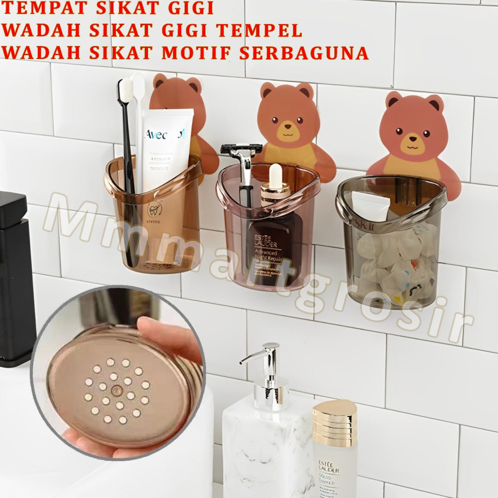 Tempat Sikat Gigi / Wadah Sikat Gigi Tempel / Wadah Sikat Motif Serbaguna / 3pcs