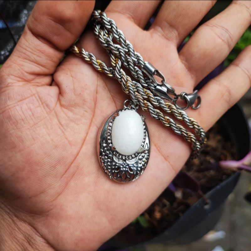kalung liontin batu maani gajah ring titanium