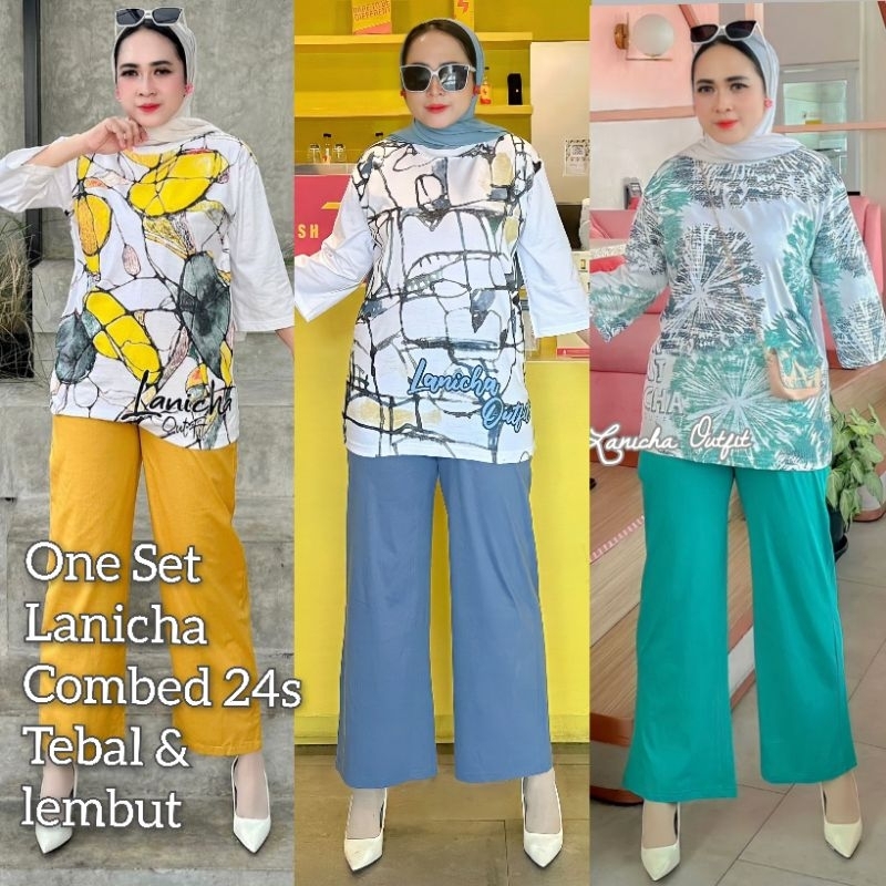 ONE SET KAOS OVERSIZE WANITA / SET CEL PREMIUM ORIGINAL LANICAH / SETELAN KAOS WANITA TERBARU