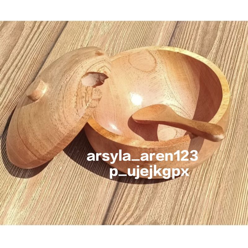 mangkok tutup 10cm kayu mahoni