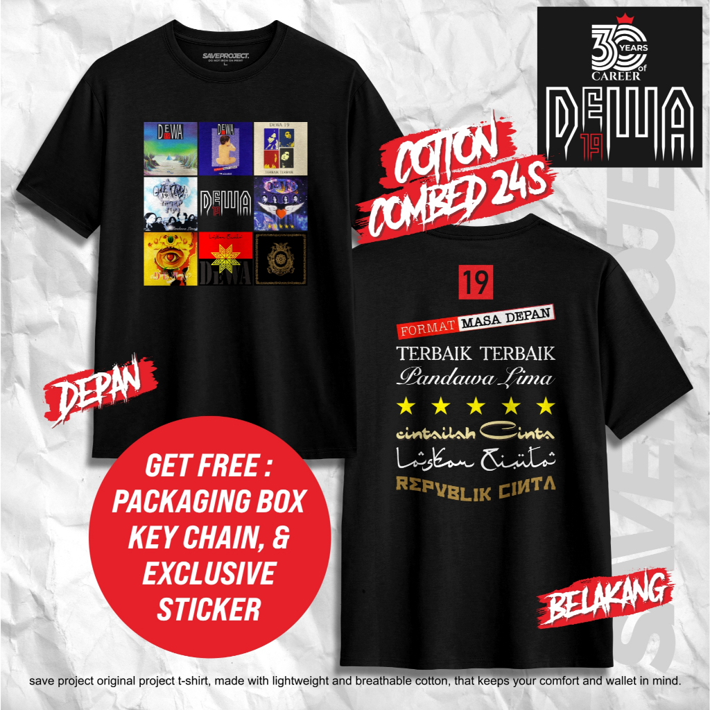 SAVE. Project | Kaos DEWA 19 "DISCOGRAPHY" | T-Shirt Spesial 30 Tahun DEWA 19 | Kaos Baladewa | Kaos
