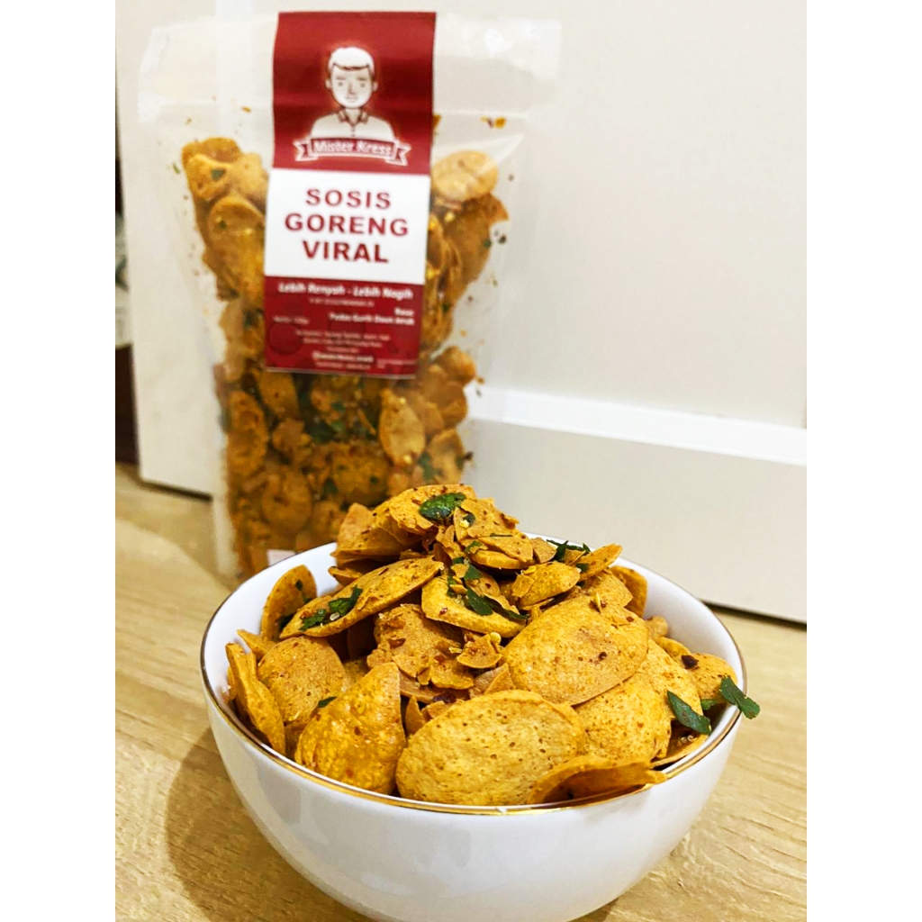 

SOSRENG SOSIS goreng viral pedas gurih rempah daun jeruk (ASLI SOSIS) 130gr misterkress
