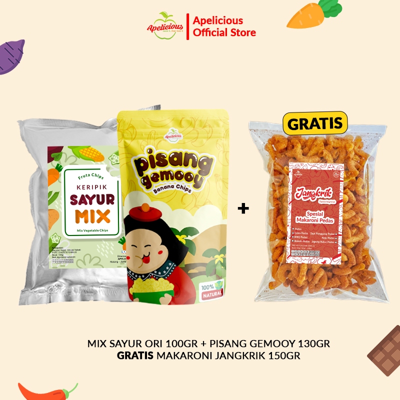 

APELICIOUS [GRATIS MAKARONI PEDES 150GR] BUNDLING MIX SAYUR ORI 100GR + KERIPIK PISANG GEMOOY SAUS COKELAT 130GR