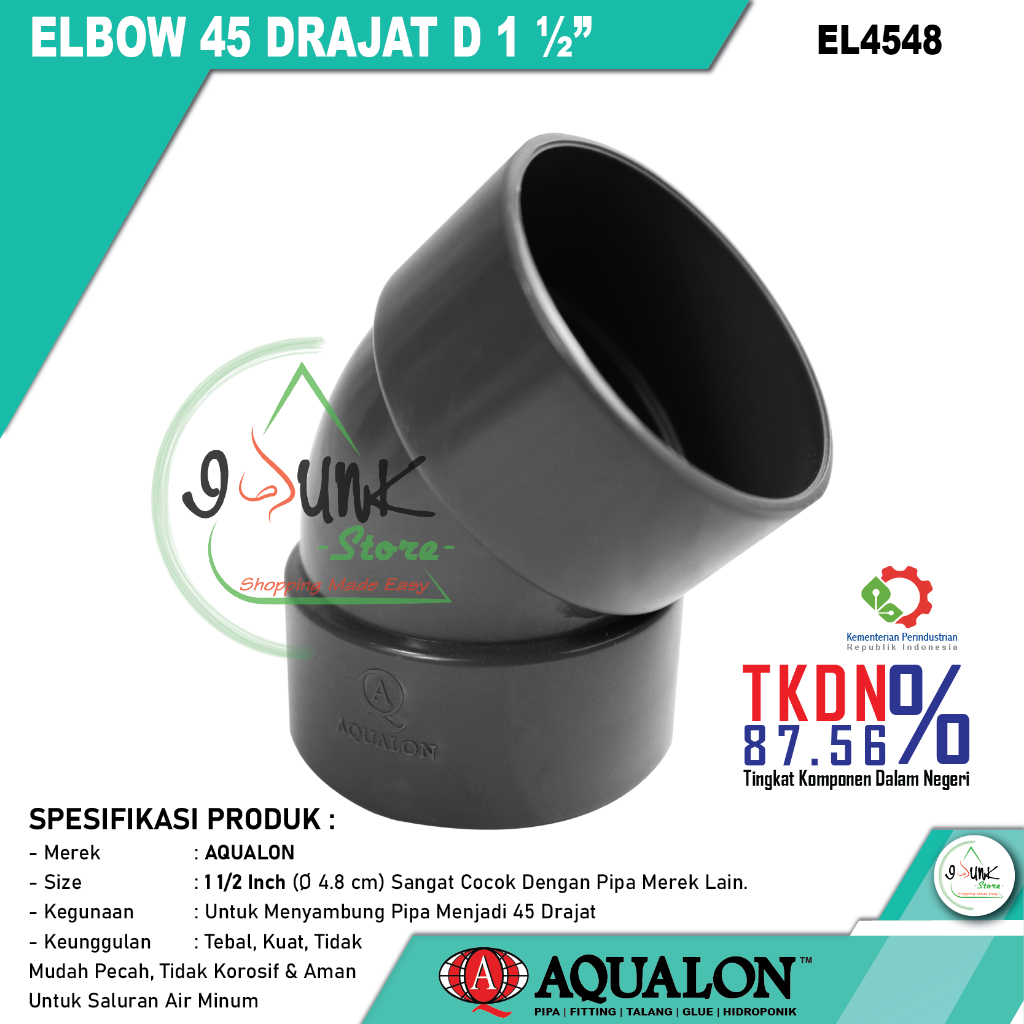ELBOW 45° D 1 1/4 INCH / KNEE 45 DRAJAD D 1 1/4" / SAMBUNGAN PIPA ELBOW 45° D 1 1/4 INCH - AQUALON
