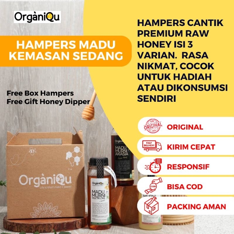 

ORGANIQU HAMPERS MADU MINI ISI 3 (MULTIFLORA PURE, MULTIFLORA MINT, DAN AKASIA) | HAMPERS ULANG TAHUN | KADO | HADIAH ORANG SAKIT | HAMPERS IBU HAMIL MELAHIRKAN LAHIRAN