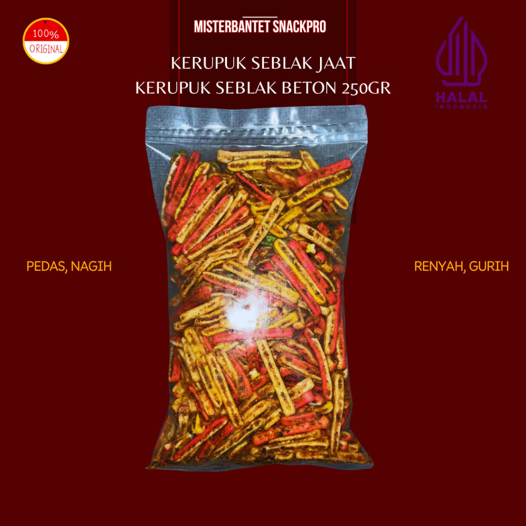 

KERUPUK SEBLAK BETON 250GR / KERUPUK SEBLAK JAAT / SEBLAK BETON JAAT PEDAS DAUN JERUK / MISTERBANTET SNACKPRO