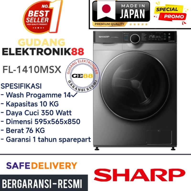 Mesin Cuci SHARP 1 Tabung 10 KG ES-FL1410MSX Front Loading Low Watt Murah Promo Gratis Ongkir Khusus
