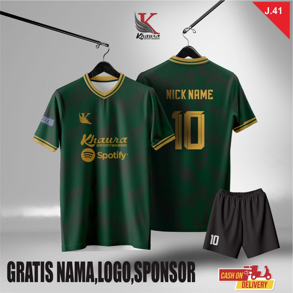 JERSEY CUSTOM FULL PRINTING JERSEY FUTSAL JERSEY SEPAK BOLA JERSEY HIJAU EMAS
