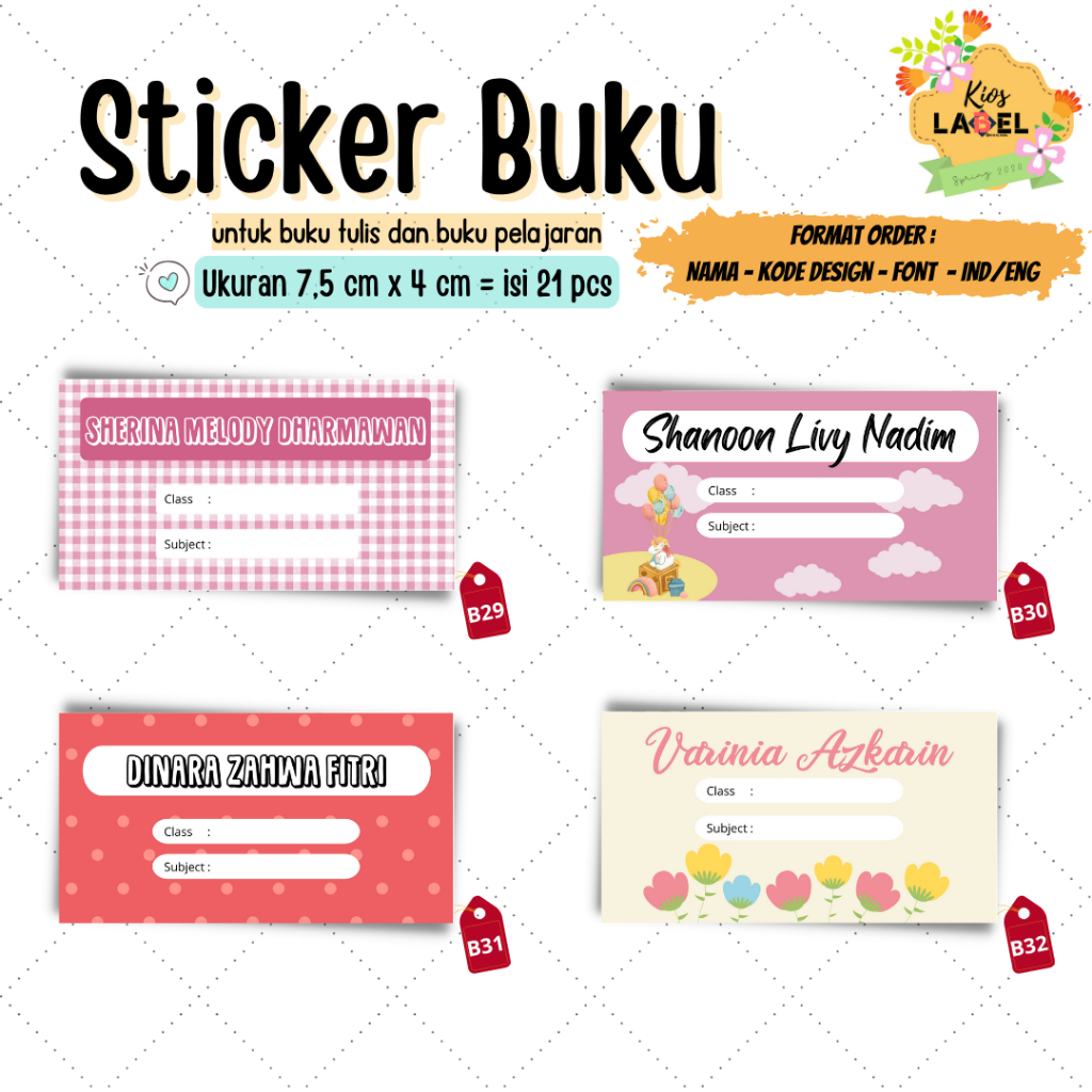 

[21 PCS] Stiker Label Nama Buku Pelajaran Warna Mengkilat Glossy Bisa Ditulis