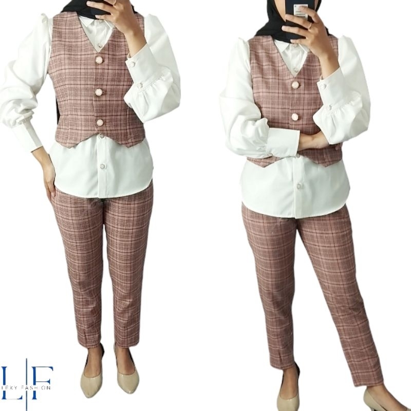 Lexy Fashion Vira one set Kemeja, Rompi,  dan Celana  Kemeja Wanita Celana Wanita Rompi wanita