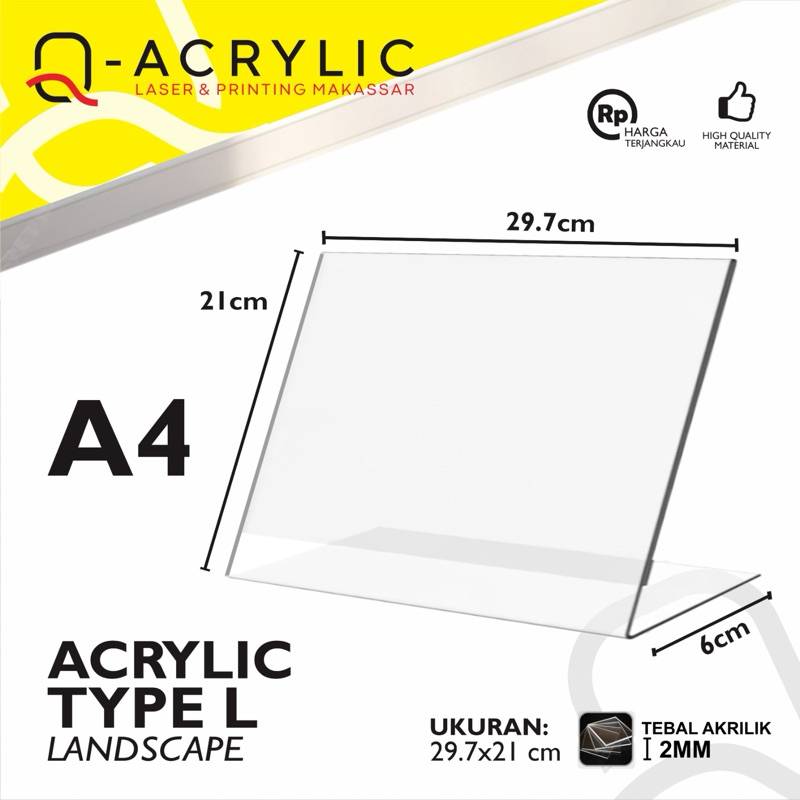 

ACRYLIC A4 LANDSCAPE TYPLE L | AKRILIK BROSUR A4 L LANDSCAPE