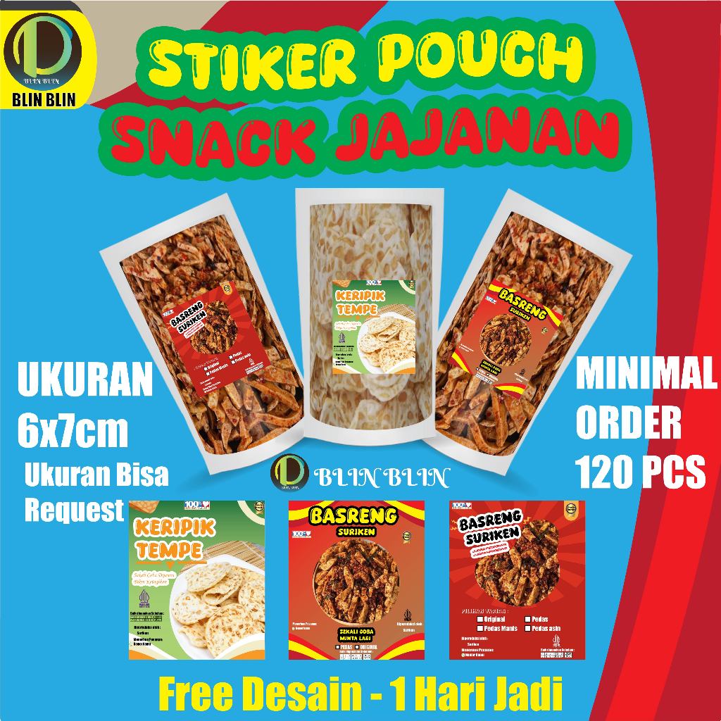 

Cetak Stiker Lebel Snack Jajanan/Stiker Pouch/Stiker Kemasan/Bisa Custom Gratis Desain Proses Cepat