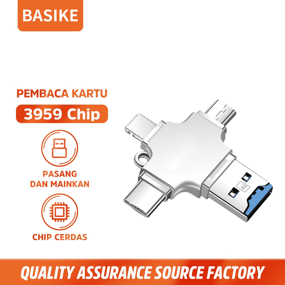 BASIKE Konverter OTG 4-in-1 Type C Lightning Micro USB Pembaca Kartu Multi-fungsi High Speed Safe