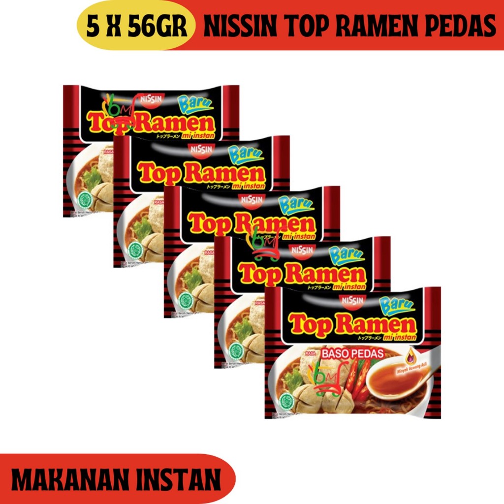 

5PCS Nissin Top Ramen Rasa Baso Sapi Pedas Mie Instan Kuah Bungkus Merah