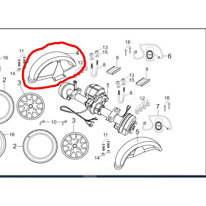Spakbor Belakang Kanan Sepeda Listrik Roda Tiga Viar ER1 - Merah