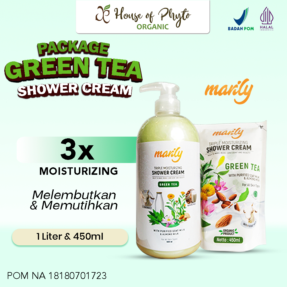 Phyto Organic Paket Marily Sabun Mandi Cair Green Tea 1L + 450ml
