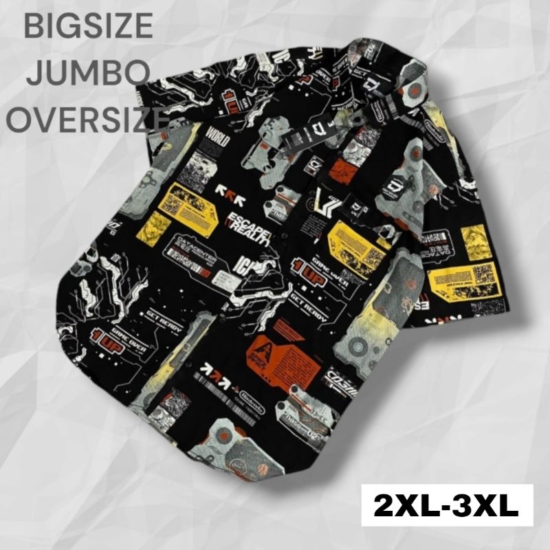 Kemeja Pria Jumbo XXL-XXXL Motif Vintage Abstrak Kasual Oversize Kemeja Pantai Jumbo Kemeja Amarilo 