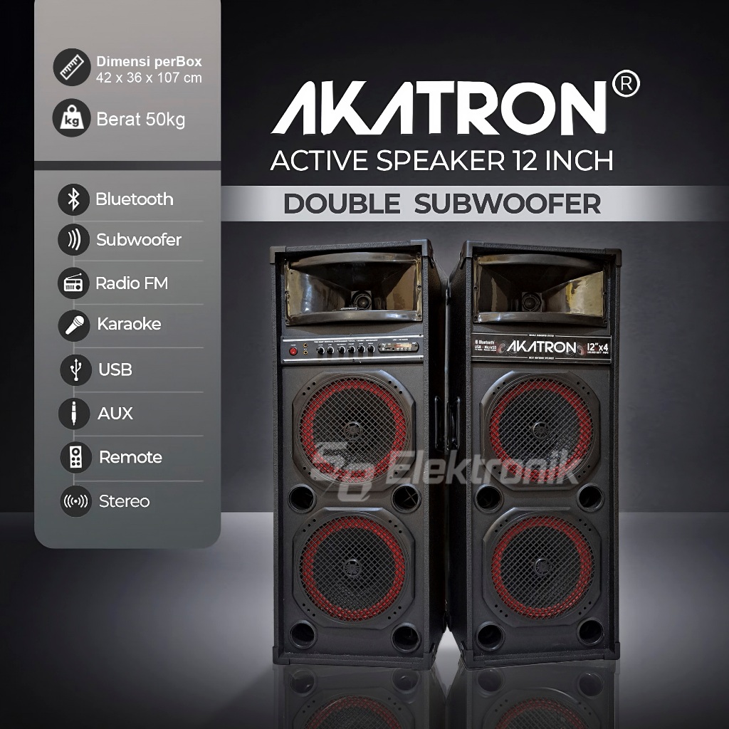 SPEAKER AKTIF AKATRON 12x4 12 Inchi DOBEL SUBWOOFER 1212 BT 12inch