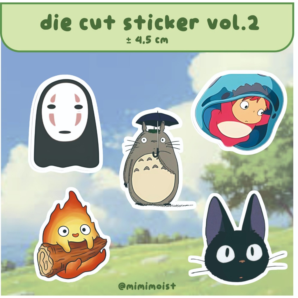 sticker custom die cut aesthetic ghibli series sticker cutting putus tempelan laptop, hp, tablet scr