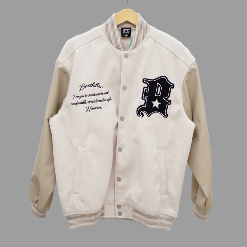 BTK Bestkiller Varsity Jacket In Cream Pria dan Wanita Original Branded Hype
