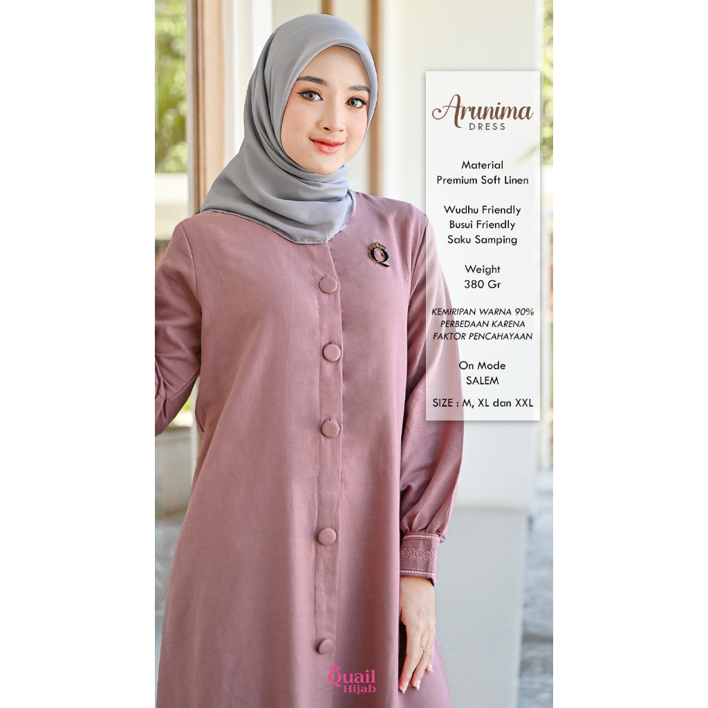 ARUNIMA DRESS Gamis Quail  bahan Soft LInen aksen bordir lengan