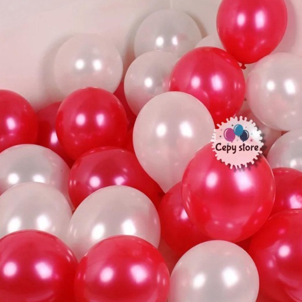 PROMO  ISI 5 PCS  Balon Latex METALIK Merah Putih  Balon Merah Putih Metalik