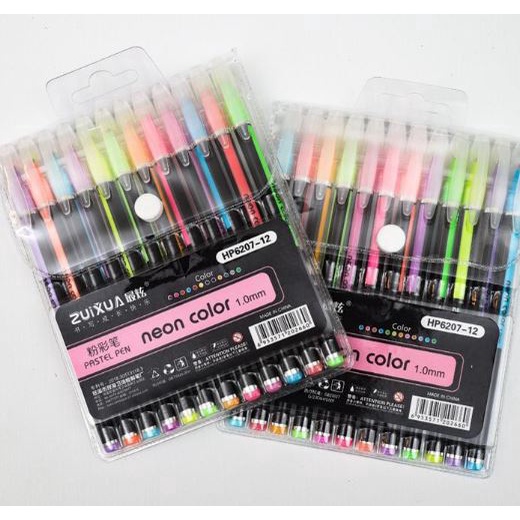 

STOK SEDIKIT Pulpen Gel Neon Color Pen Pastel Warna Warni 1 set 12 Warna Glitter Pen Gel