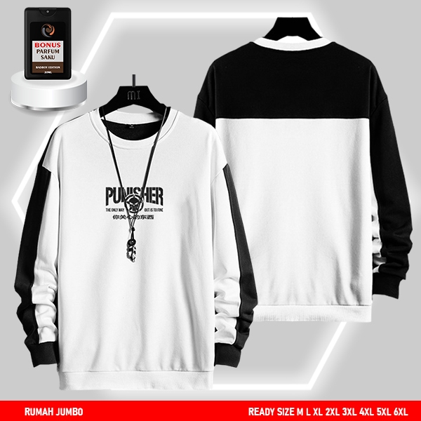 Sweater Oversize Custom PNSR / M-6XL Crewneck Pria Kombinasi Putih Hitam Sweater Pria Keren