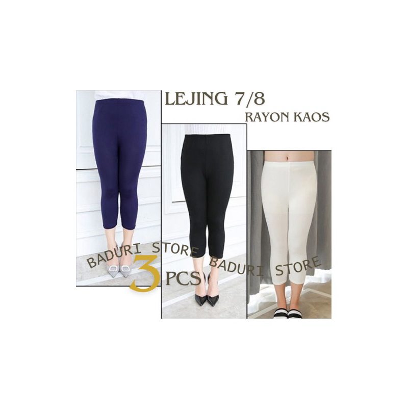 PAKET 3 PCS Legging Pendek Wanita 7/8 Bahan Kaos Rayon Soft